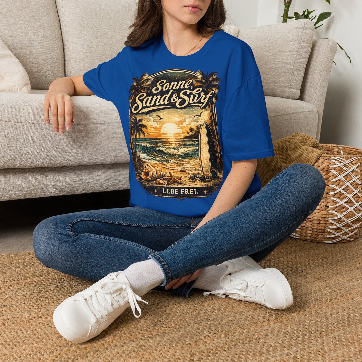 🌴 Sonne, Sand & Surf T-Shirt – Lebe Frei | Vintage Beach Lifestyle Design