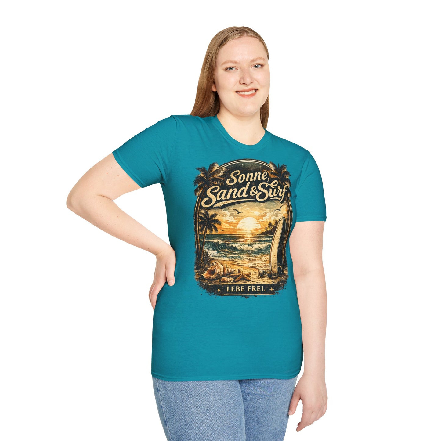🌴 Sonne, Sand & Surf T-Shirt – Lebe Frei | Vintage Beach Lifestyle Design