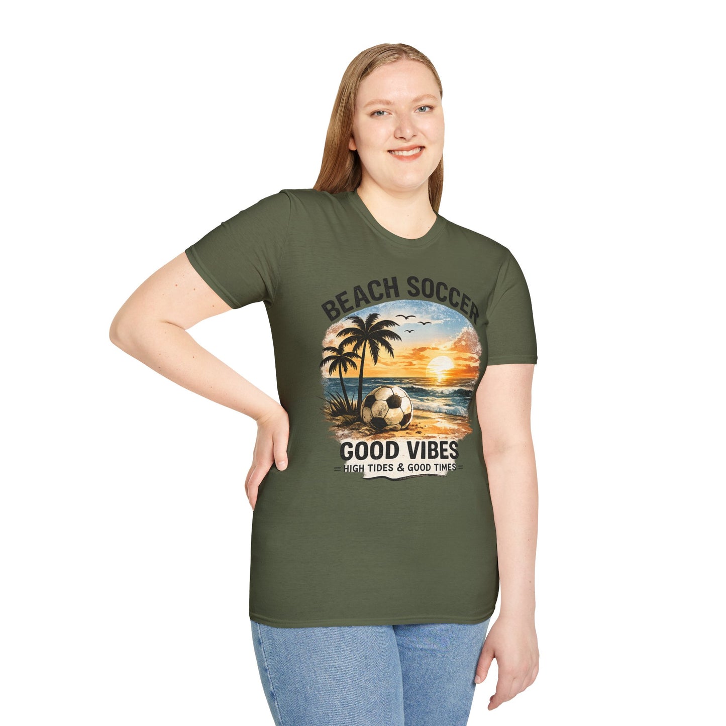 Beach Soccer – Good Vibes T-Shirt | Strandfußball & Sommer Feeling | High Tides & Good Times