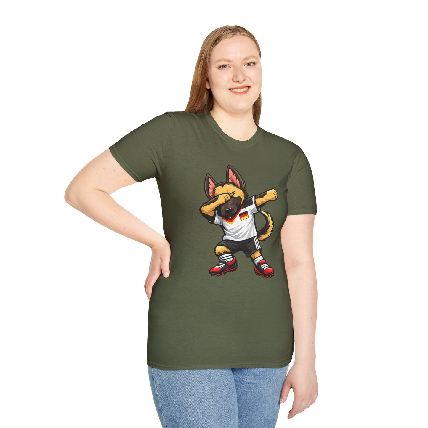 Deutschland Fußball Fan Hund T-Shirt – Front & Back Print Schäferhund Dabbing Fan-Shirt