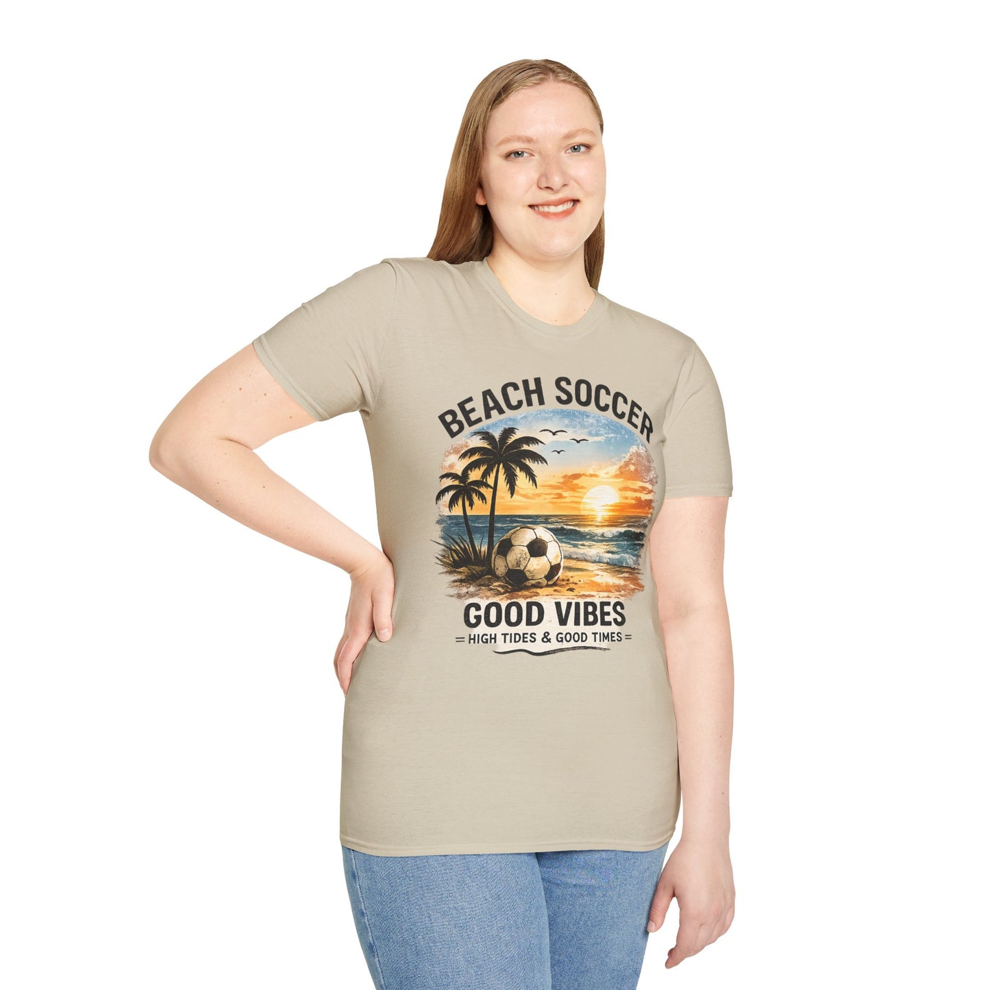 Beach Soccer – Good Vibes T-Shirt | Strandfußball & Sommer Feeling | High Tides & Good Times