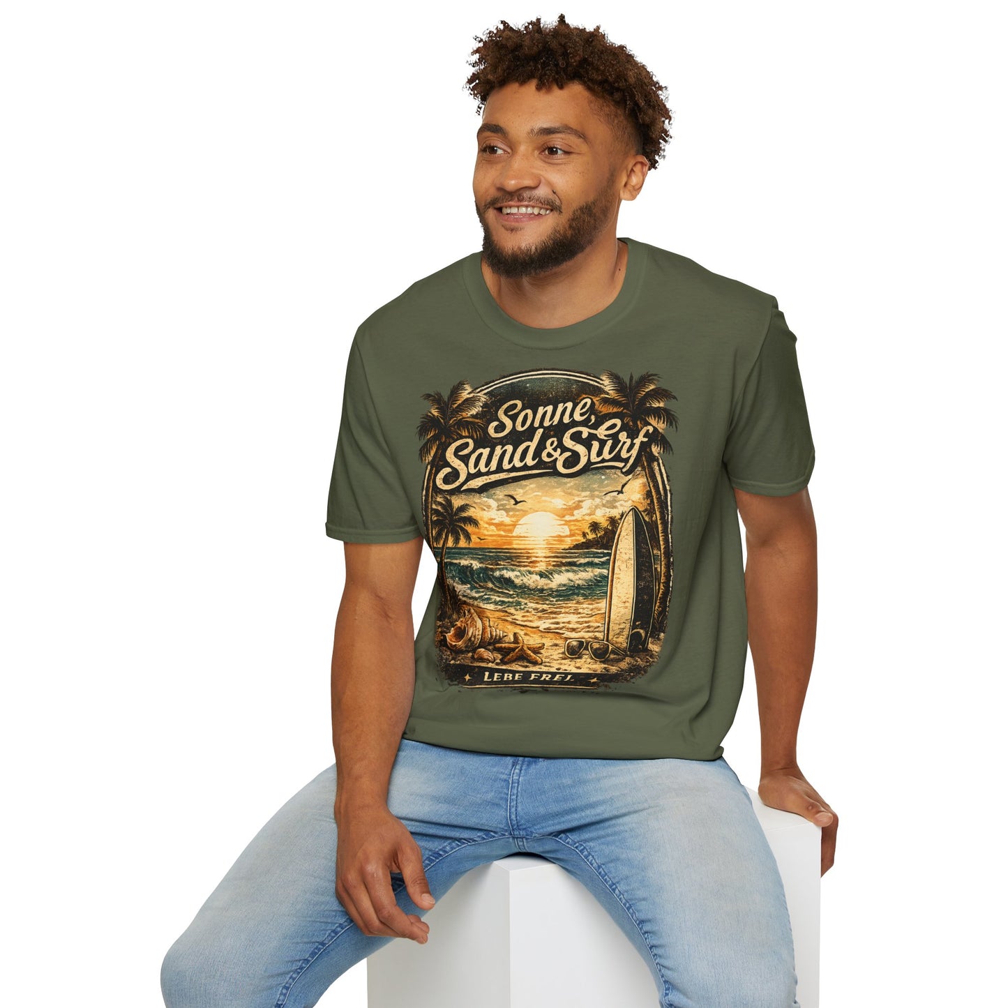 🌴 Sonne, Sand & Surf T-Shirt – Lebe Frei | Vintage Beach Lifestyle Design