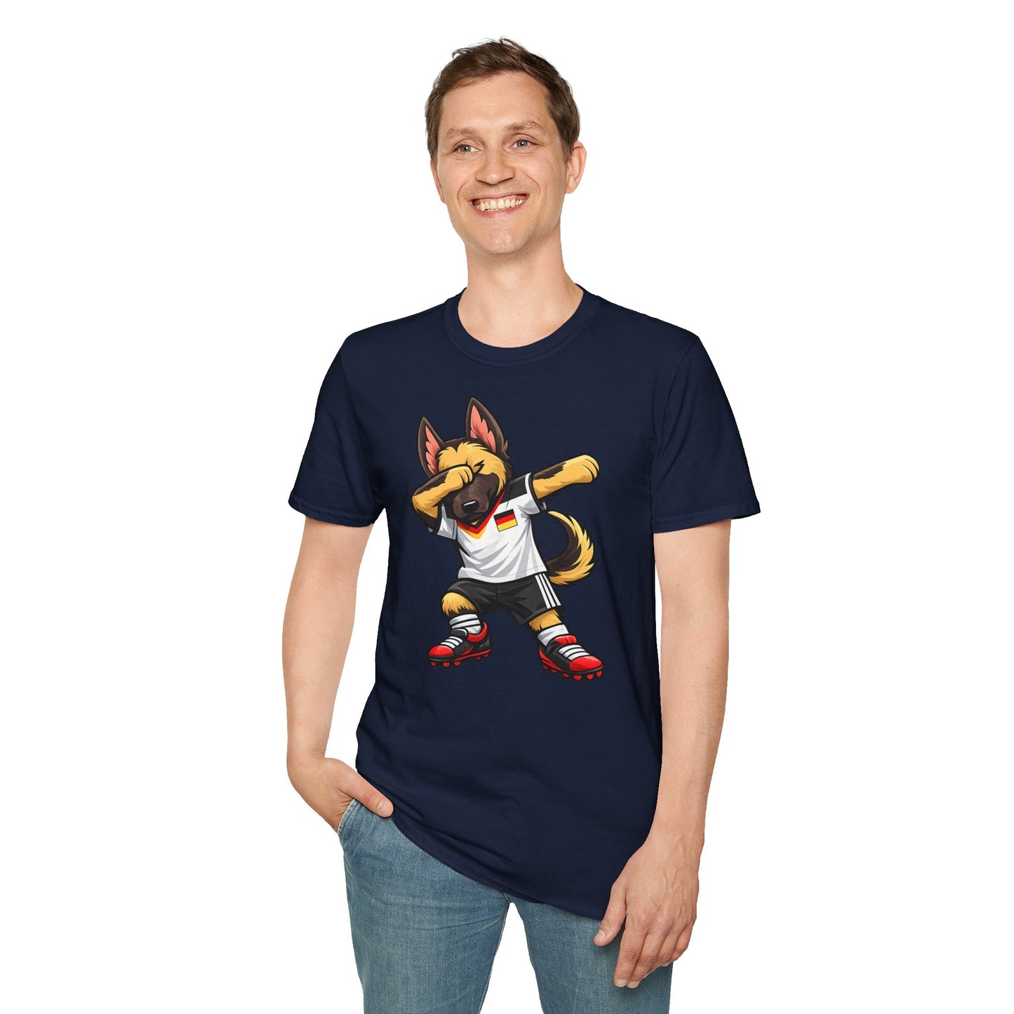 Deutschland Fußball Fan Hund T-Shirt – Dabbing Schäferhund im Deutschland Trikot