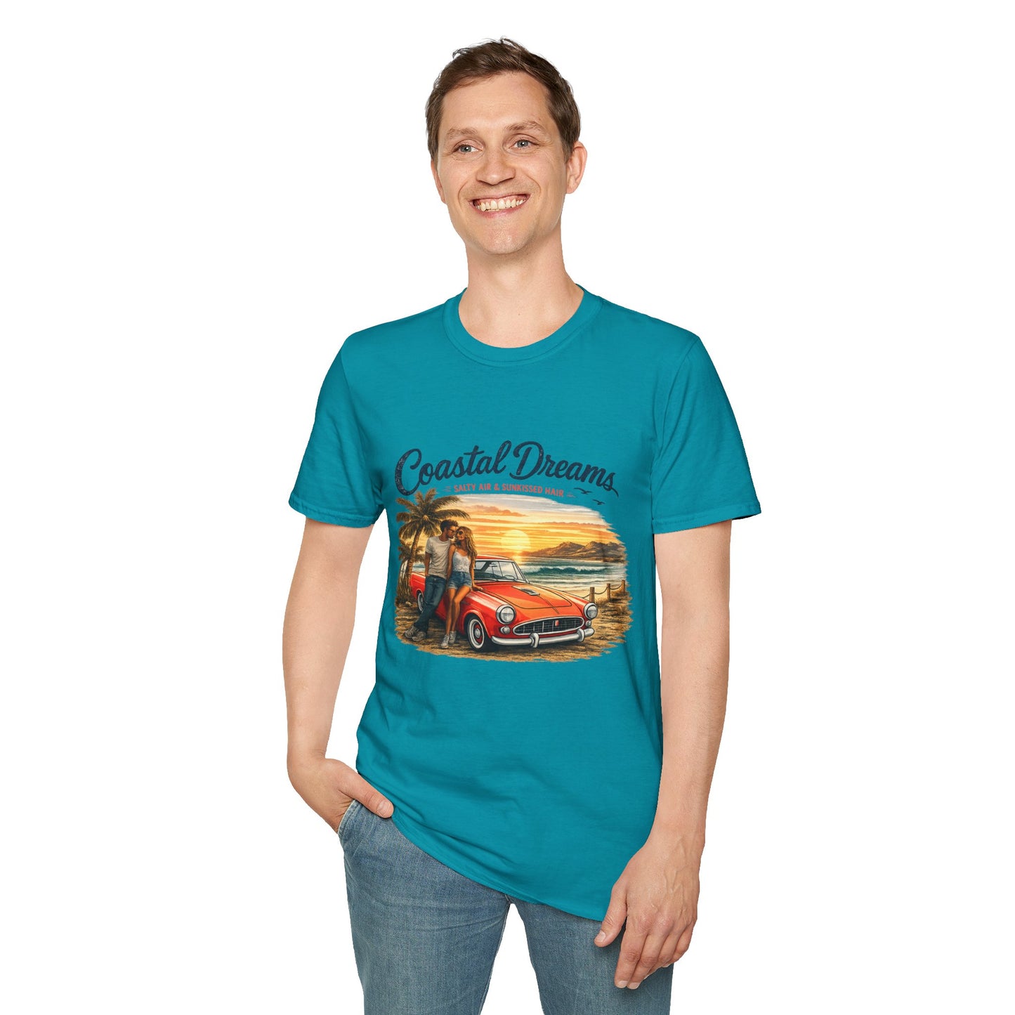 Coastal Dreams T-Shirt – Salty Air & Sunkissed Hair | Vintage Strand Oldtimer Paar Design | Sommer Shirt