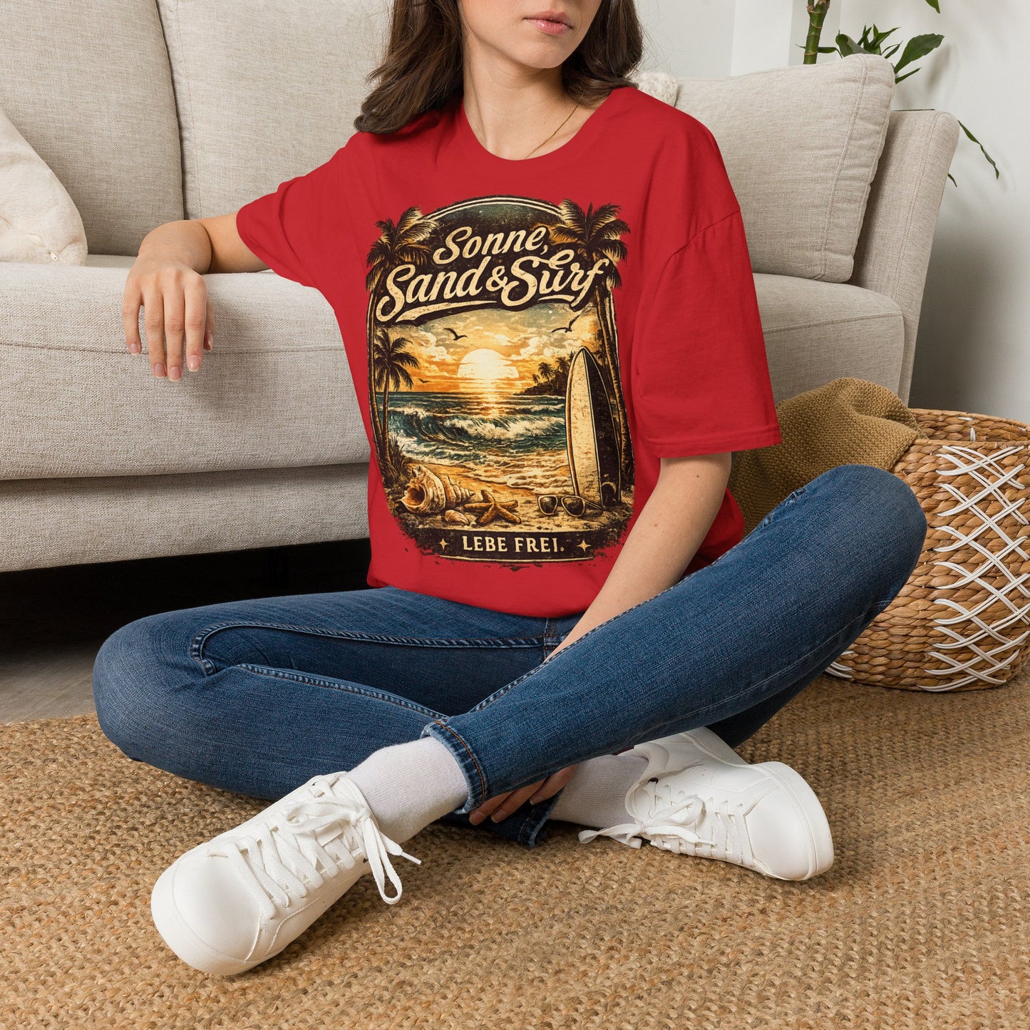 🌴 Sonne, Sand & Surf T-Shirt – Lebe Frei | Vintage Beach Lifestyle Design