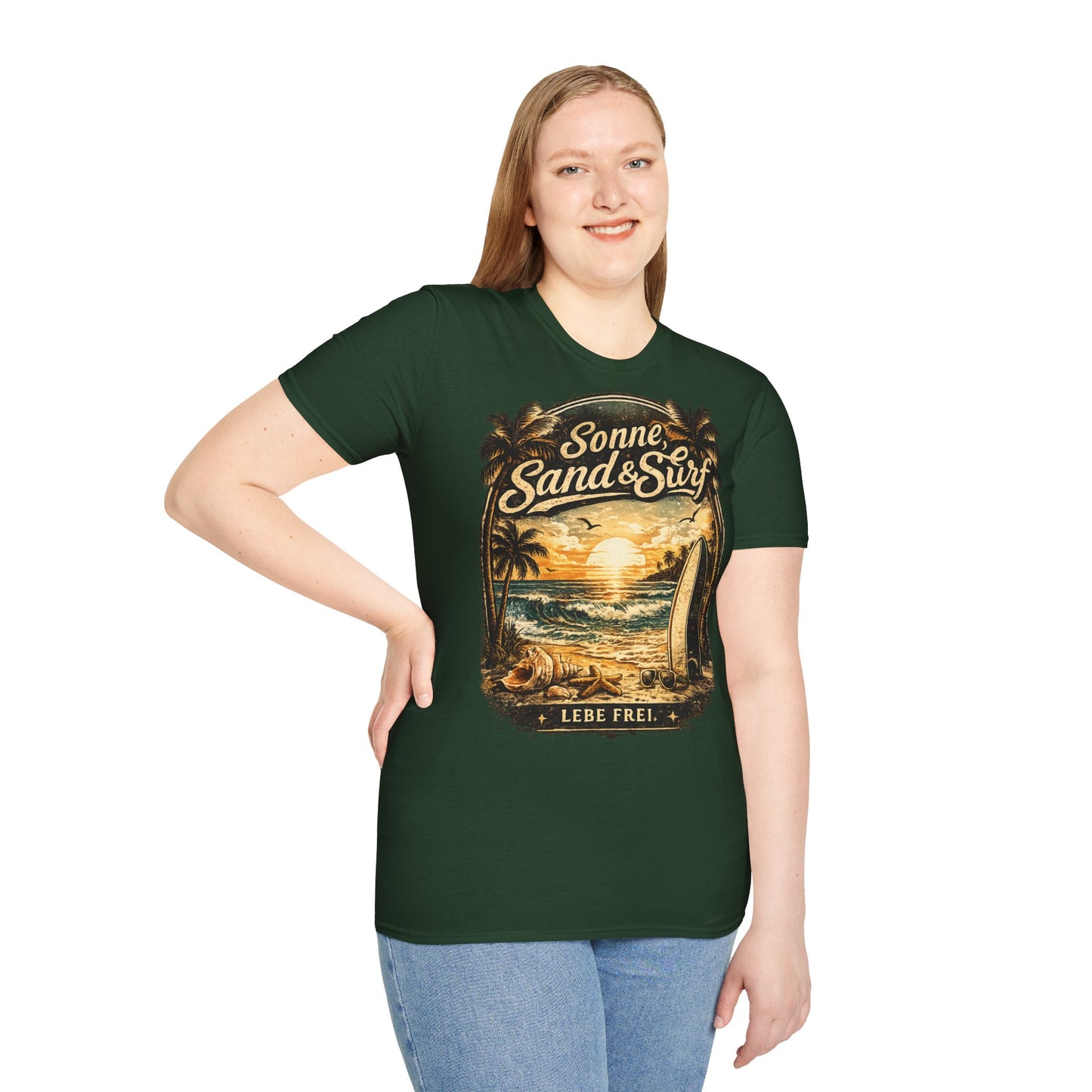 🌴 Sonne, Sand & Surf T-Shirt – Lebe Frei | Vintage Beach Lifestyle Design
