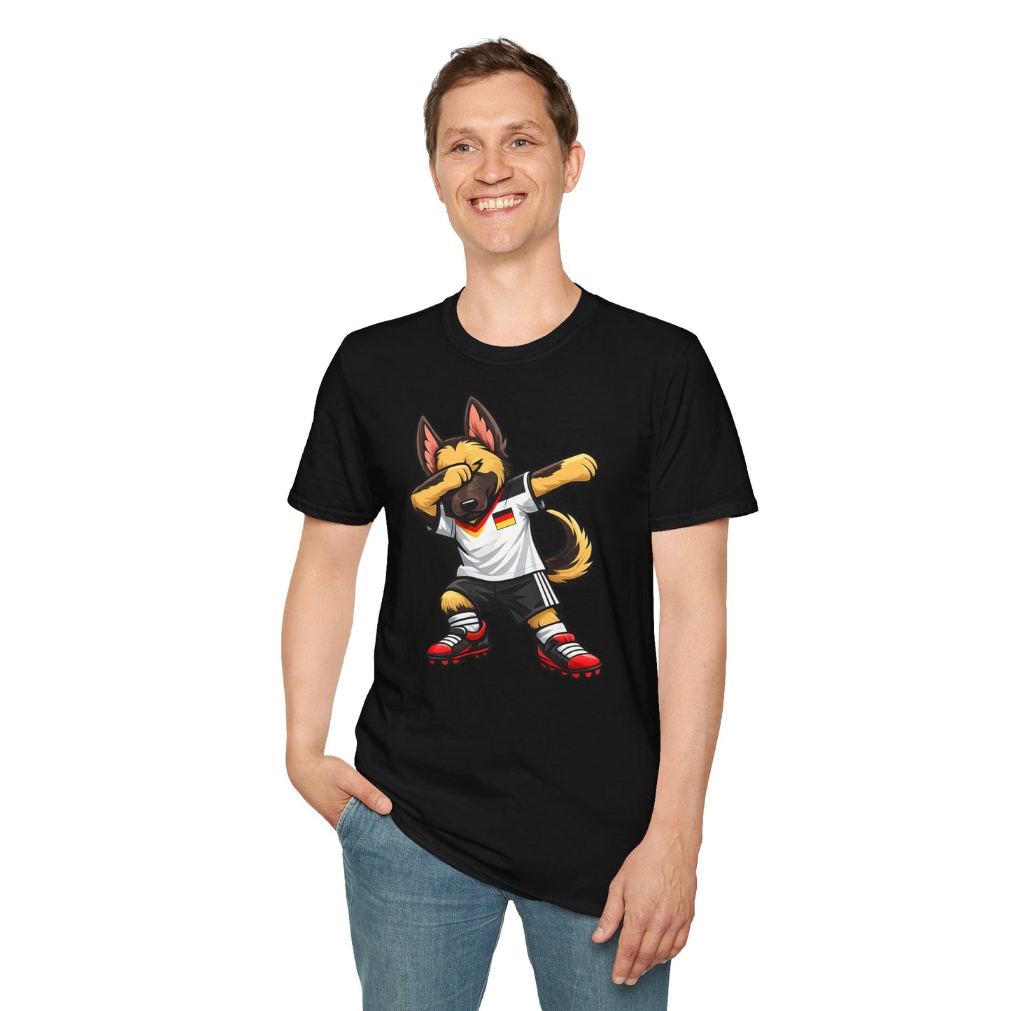 Deutschland Fußball Fan Hund T-Shirt – Dabbing Schäferhund im Deutschland Trikot
