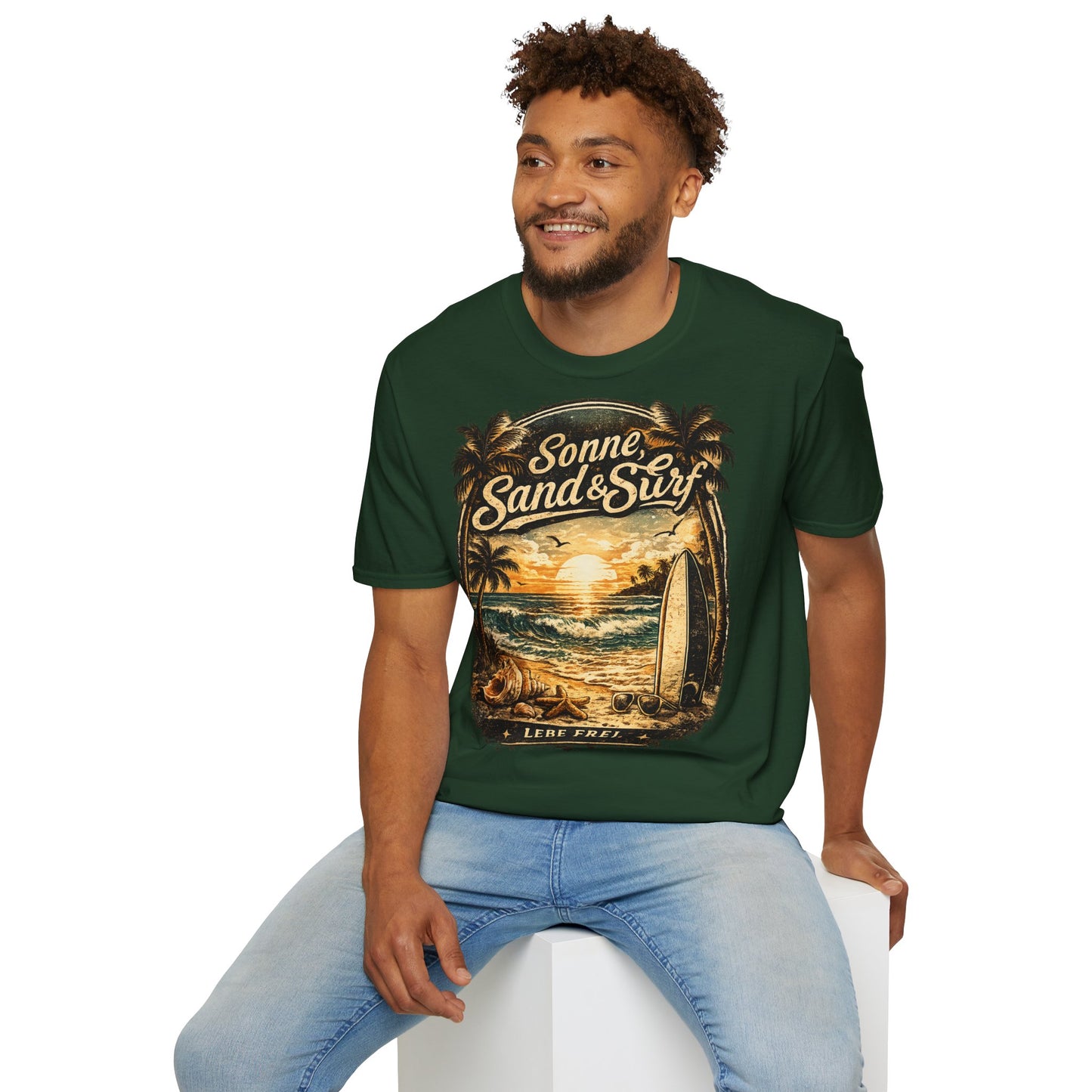 🌴 Sonne, Sand & Surf T-Shirt – Lebe Frei | Vintage Beach Lifestyle Design
