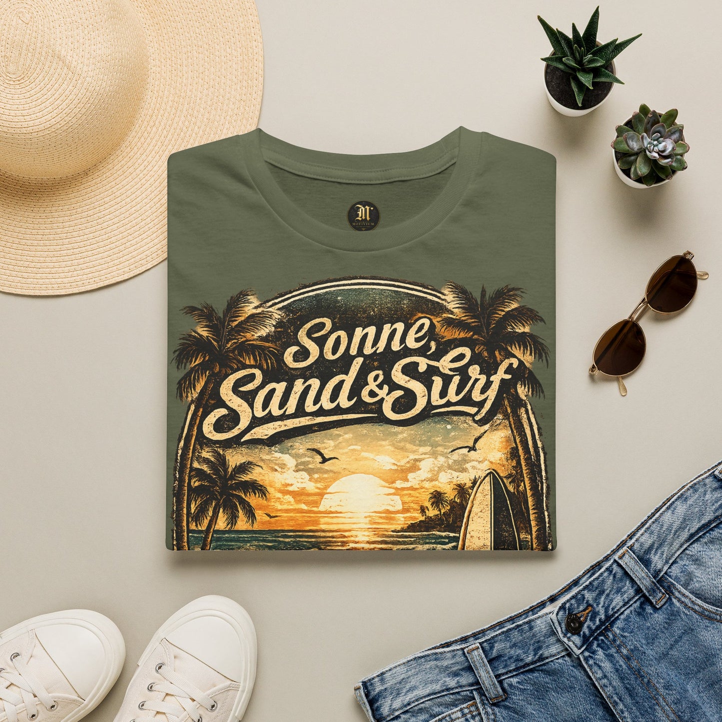 🌴 Sonne, Sand & Surf T-Shirt – Lebe Frei | Vintage Beach Lifestyle Design