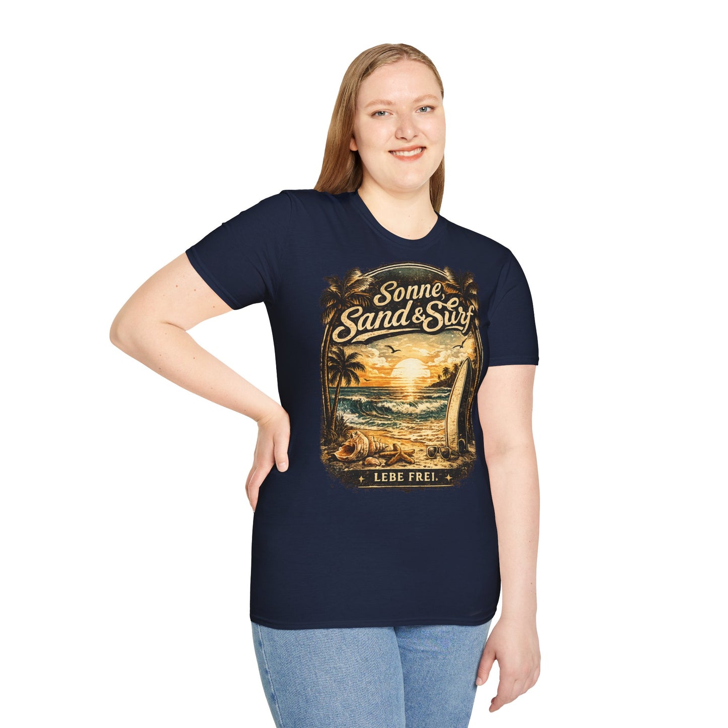 🌴 Sonne, Sand & Surf T-Shirt – Lebe Frei | Vintage Beach Lifestyle Design