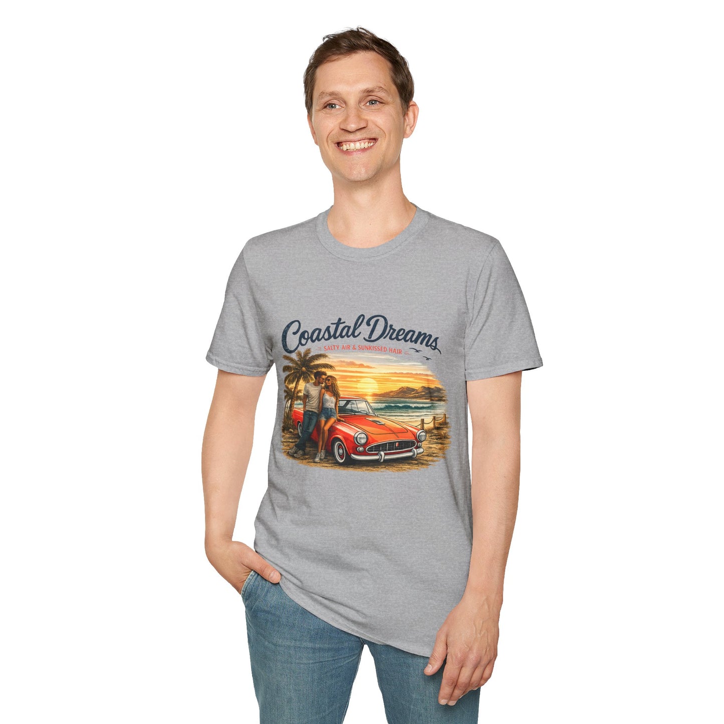 Coastal Dreams T-Shirt – Salty Air & Sunkissed Hair | Vintage Strand Oldtimer Paar Design | Sommer Shirt
