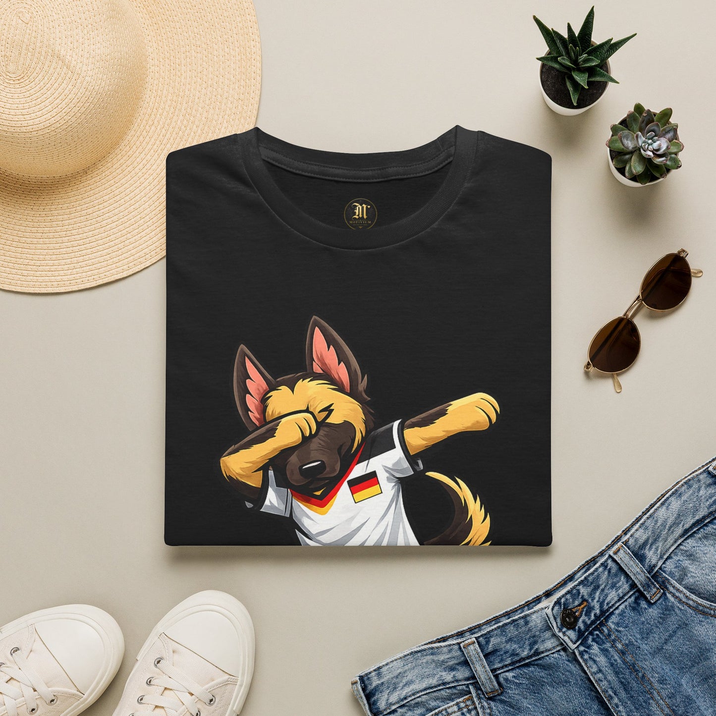 Deutschland Fußball Fan Hund T-Shirt – Front & Back Print Schäferhund Dabbing Fan-Shirt