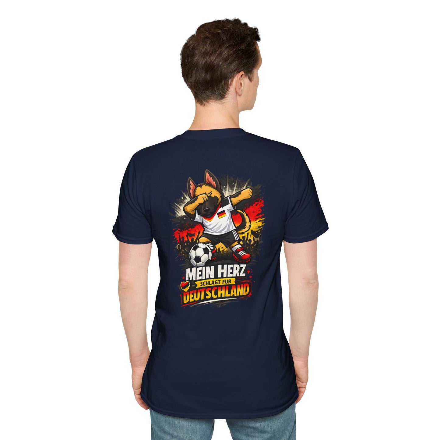 Deutschland Fußball Fan Hund T-Shirt – Front & Back Print Schäferhund Dabbing Fan-Shirt