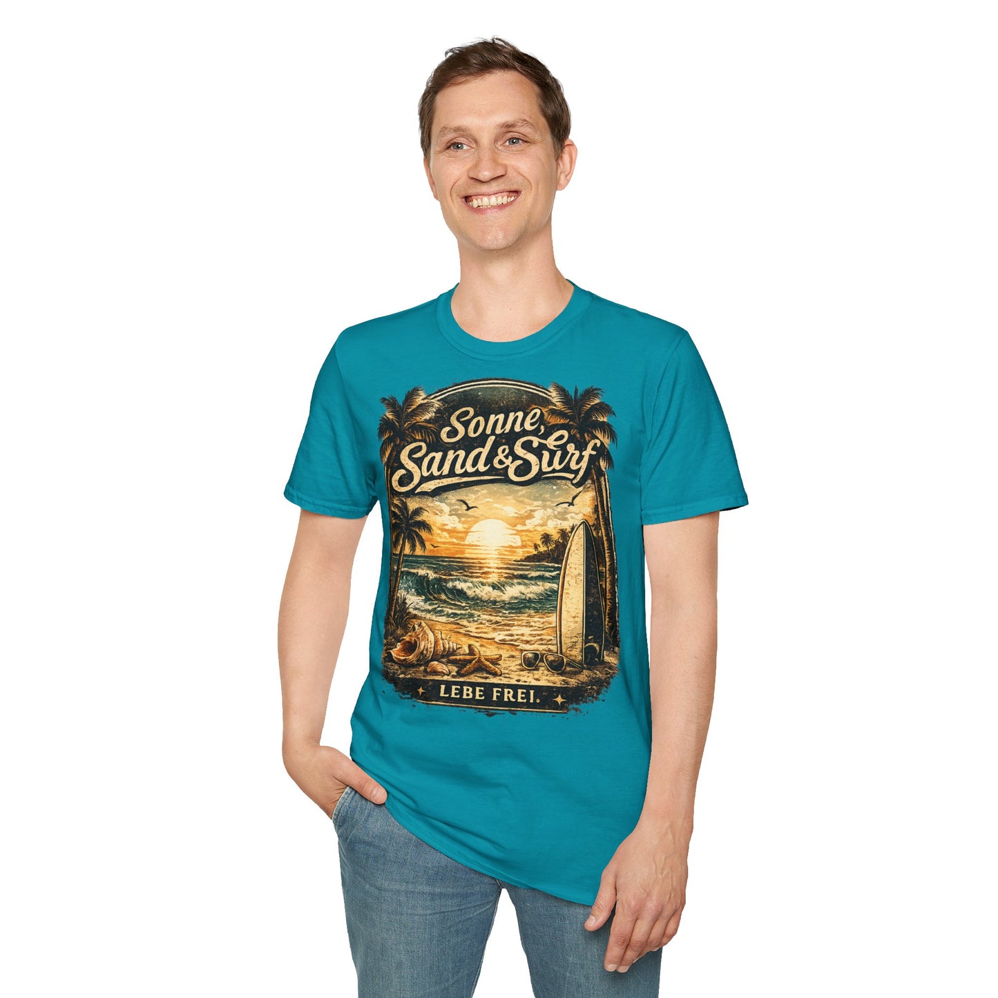 🌴 Sonne, Sand & Surf T-Shirt – Lebe Frei | Vintage Beach Lifestyle Design