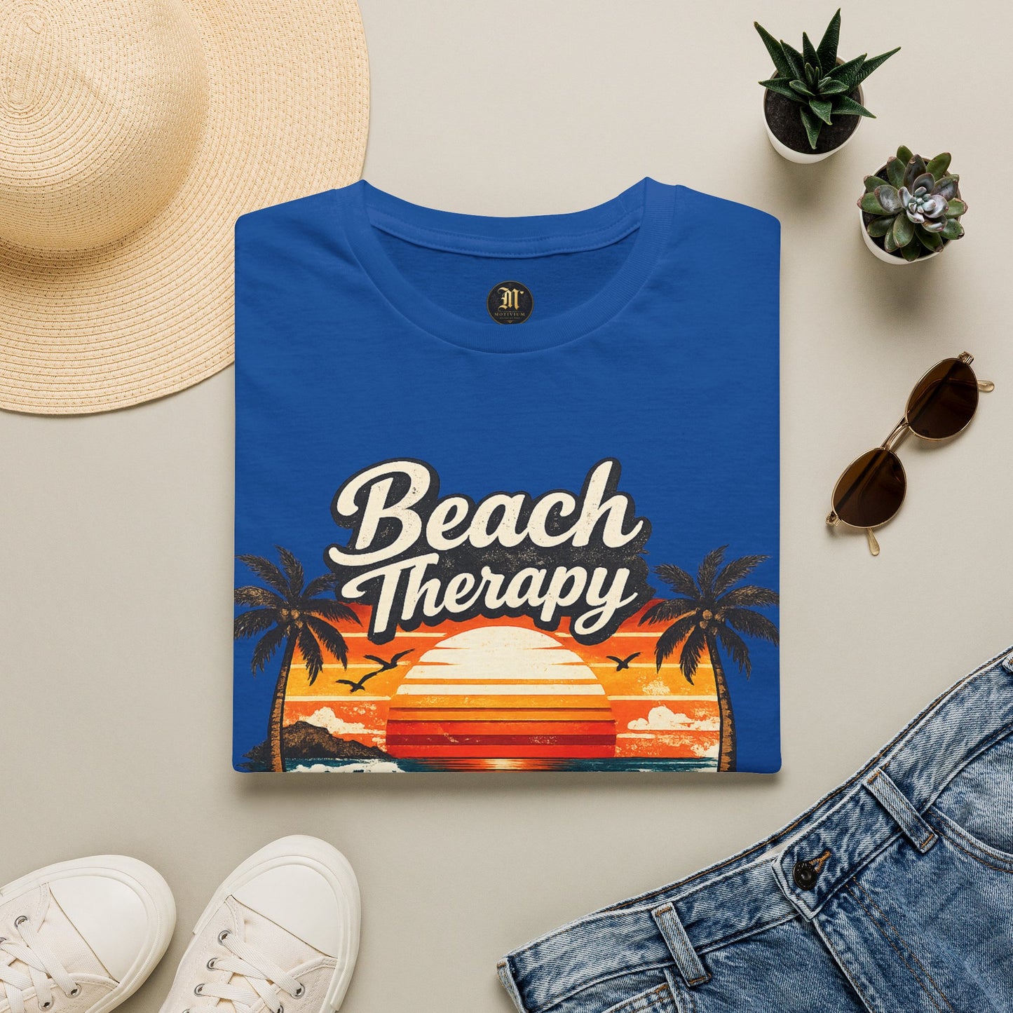 Beach Therapy Vintage Sunset T-Shirt – Ocean Air Salty Hair No Worries Summer Beach Shirt