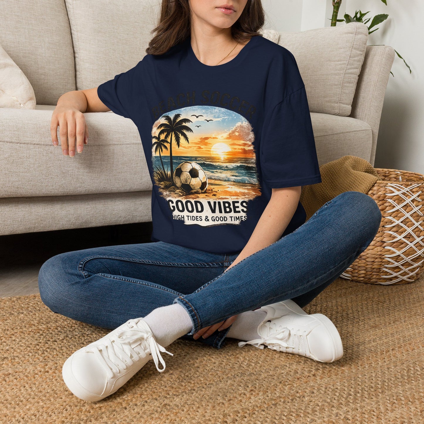 Beach Soccer – Good Vibes T-Shirt | Strandfußball & Sommer Feeling | High Tides & Good Times