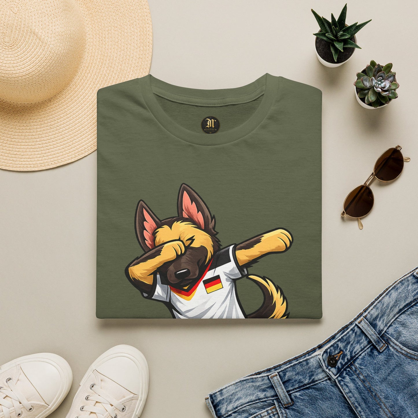 Deutschland Fußball Fan Hund T-Shirt – Front & Back Print Schäferhund Dabbing Fan-Shirt