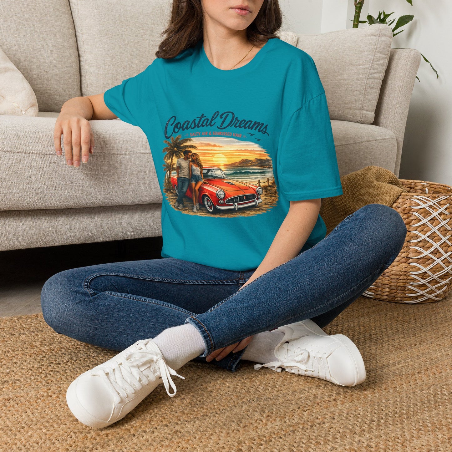 Coastal Dreams T-Shirt – Salty Air & Sunkissed Hair | Vintage Strand Oldtimer Paar Design | Sommer Shirt