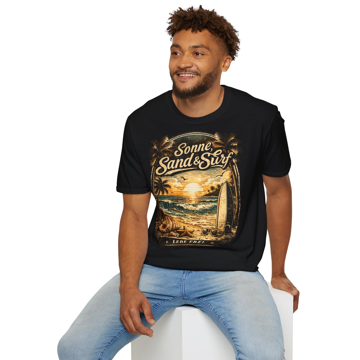 🌴 Sonne, Sand & Surf T-Shirt – Lebe Frei | Vintage Beach Lifestyle Design