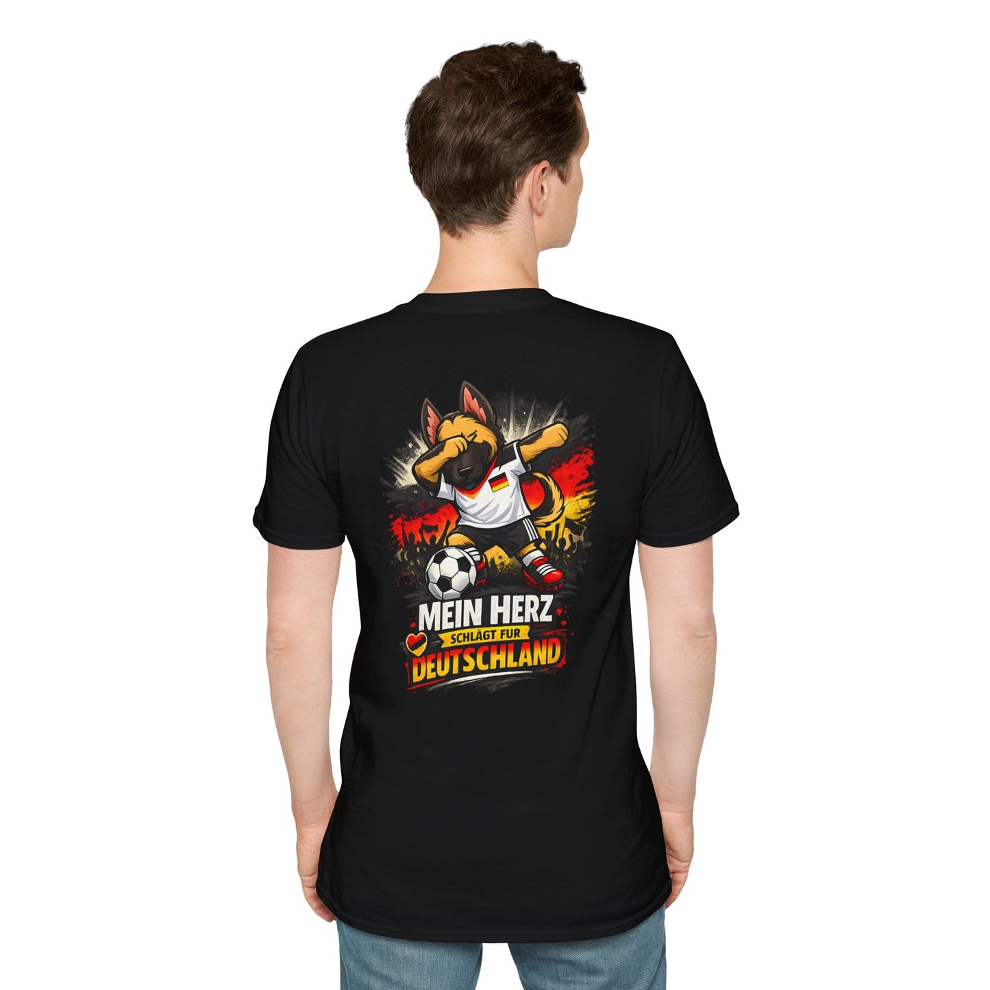 Deutschland Fußball Fan Hund T-Shirt – Front & Back Print Schäferhund Dabbing Fan-Shirt
