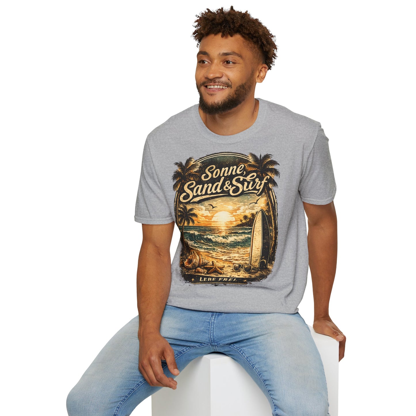 🌴 Sonne, Sand & Surf T-Shirt – Lebe Frei | Vintage Beach Lifestyle Design
