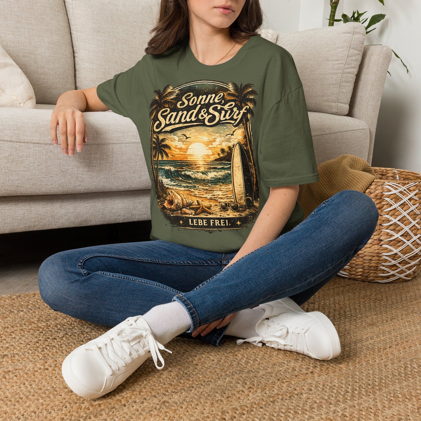 🌴 Sonne, Sand & Surf T-Shirt – Lebe Frei | Vintage Beach Lifestyle Design