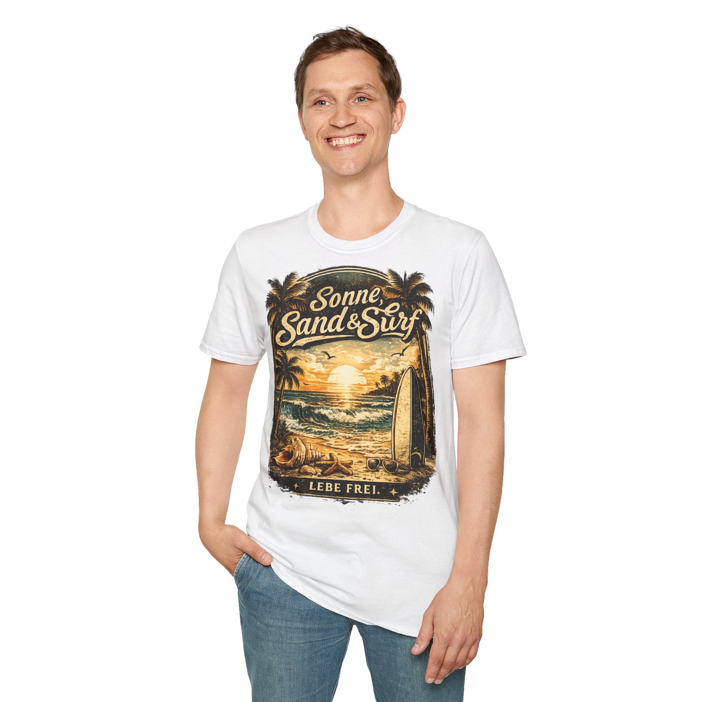 🌴 Sonne, Sand & Surf T-Shirt – Lebe Frei | Vintage Beach Lifestyle Design