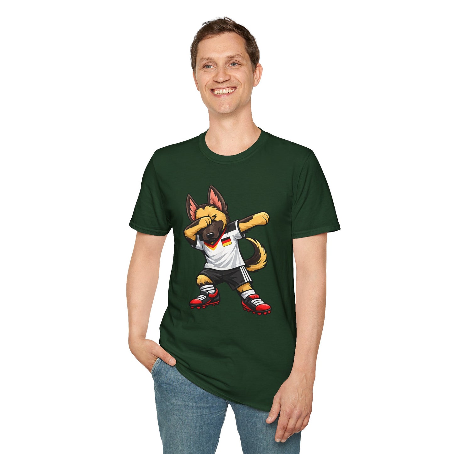 Deutschland Fußball Fan Hund T-Shirt – Front & Back Print Schäferhund Dabbing Fan-Shirt