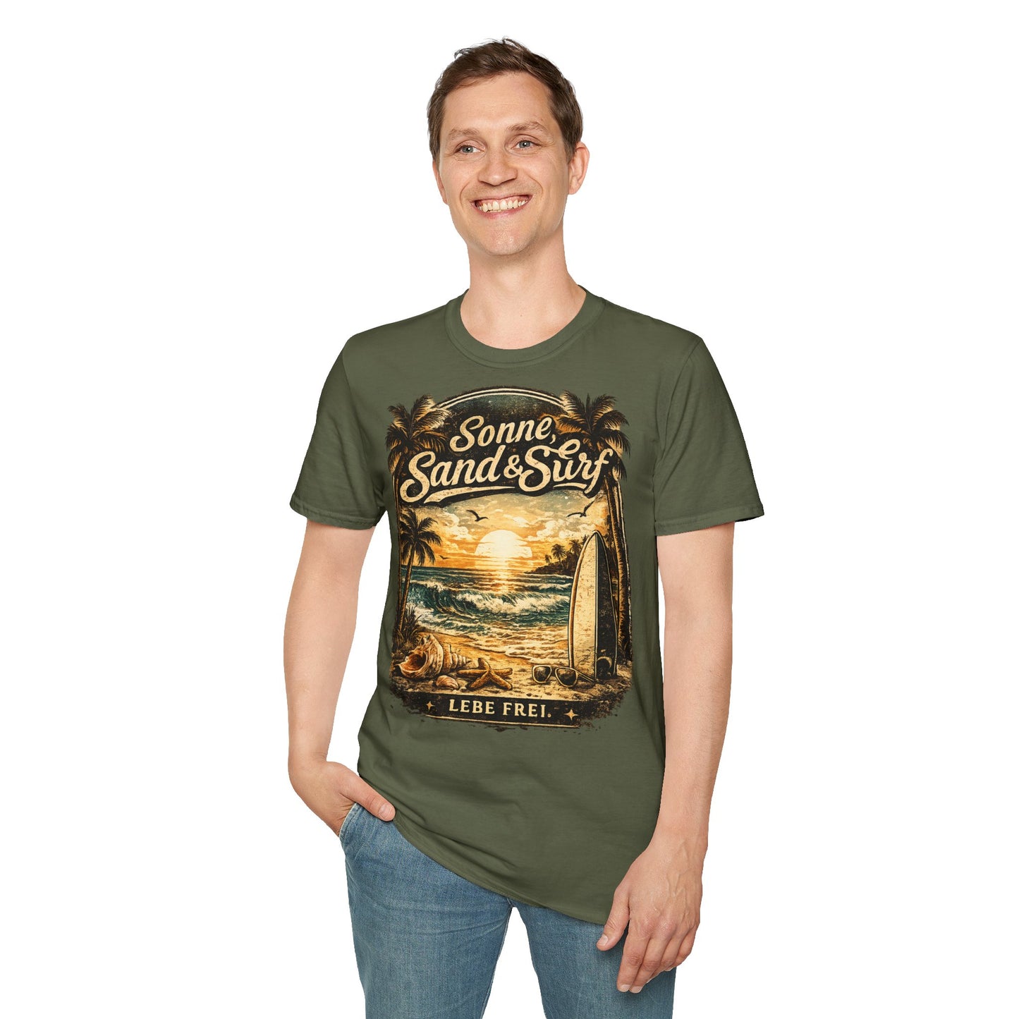 🌴 Sonne, Sand & Surf T-Shirt – Lebe Frei | Vintage Beach Lifestyle Design