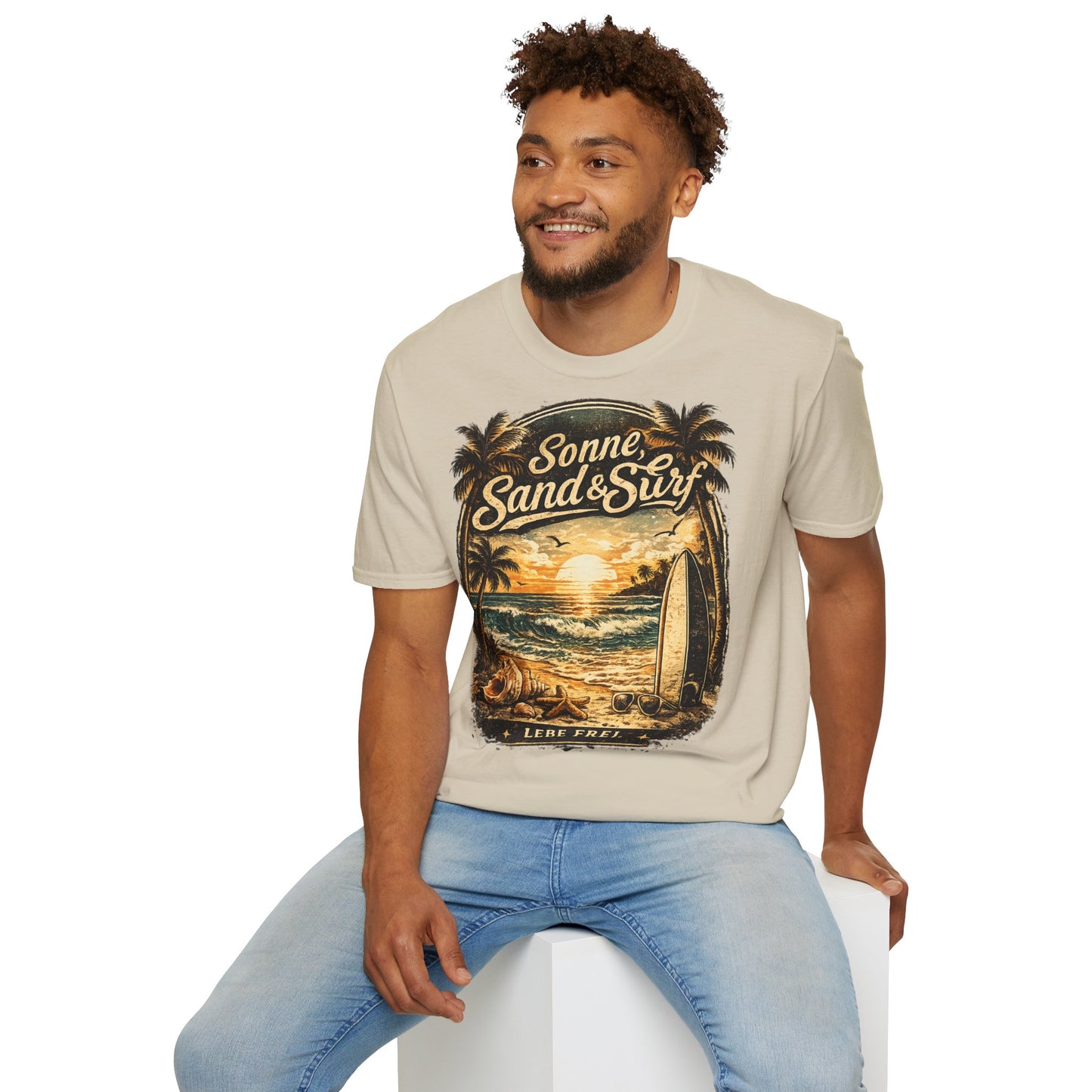 🌴 Sonne, Sand & Surf T-Shirt – Lebe Frei | Vintage Beach Lifestyle Design