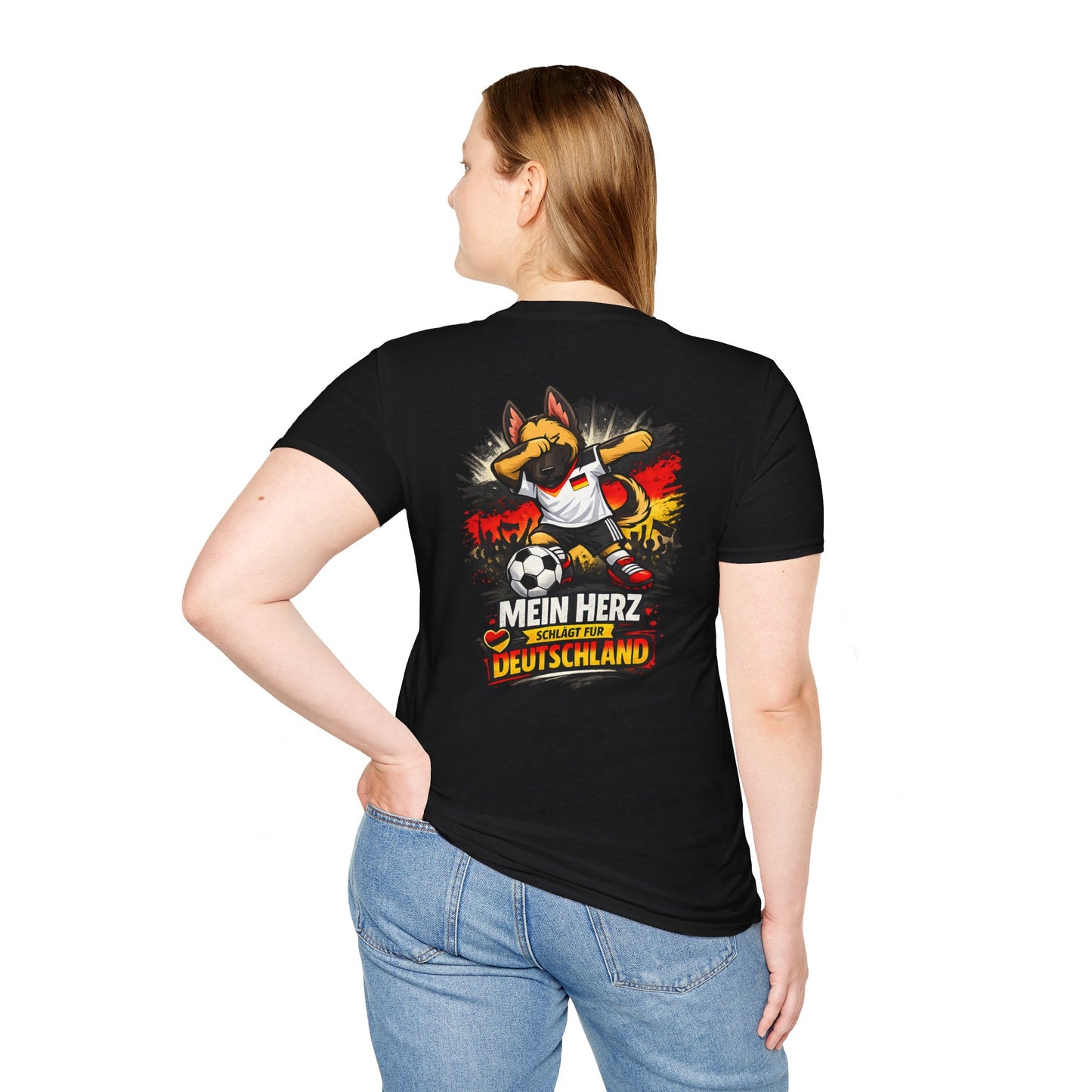 Deutschland Fußball Fan Hund T-Shirt – Front & Back Print Schäferhund Dabbing Fan-Shirt