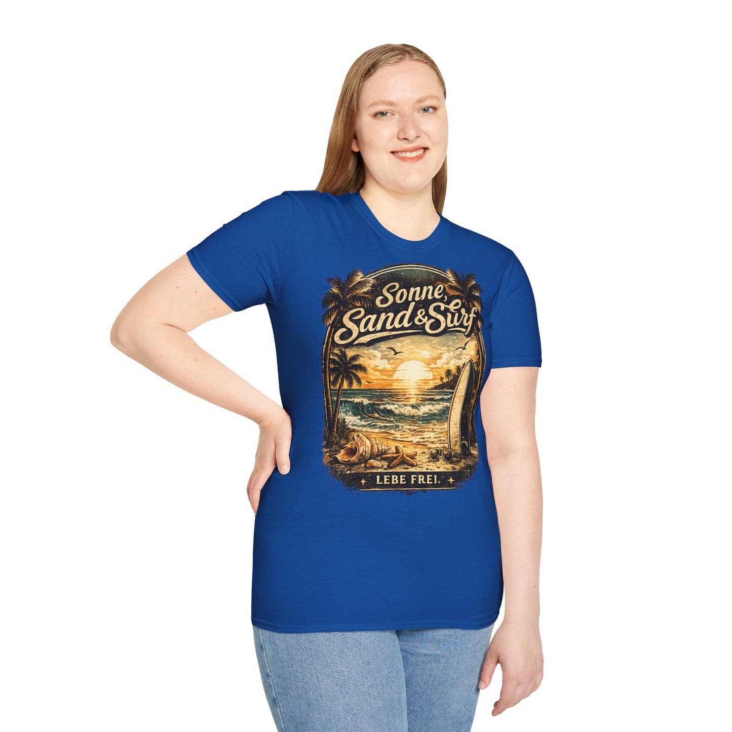 🌴 Sonne, Sand & Surf T-Shirt – Lebe Frei | Vintage Beach Lifestyle Design