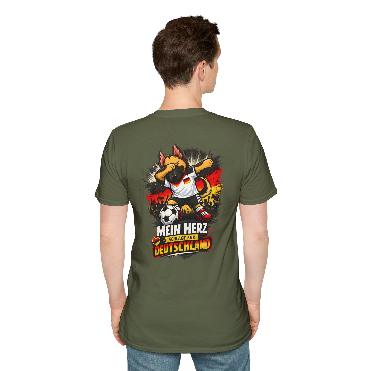 Deutschland Fußball Fan Hund T-Shirt – Front & Back Print Schäferhund Dabbing Fan-Shirt