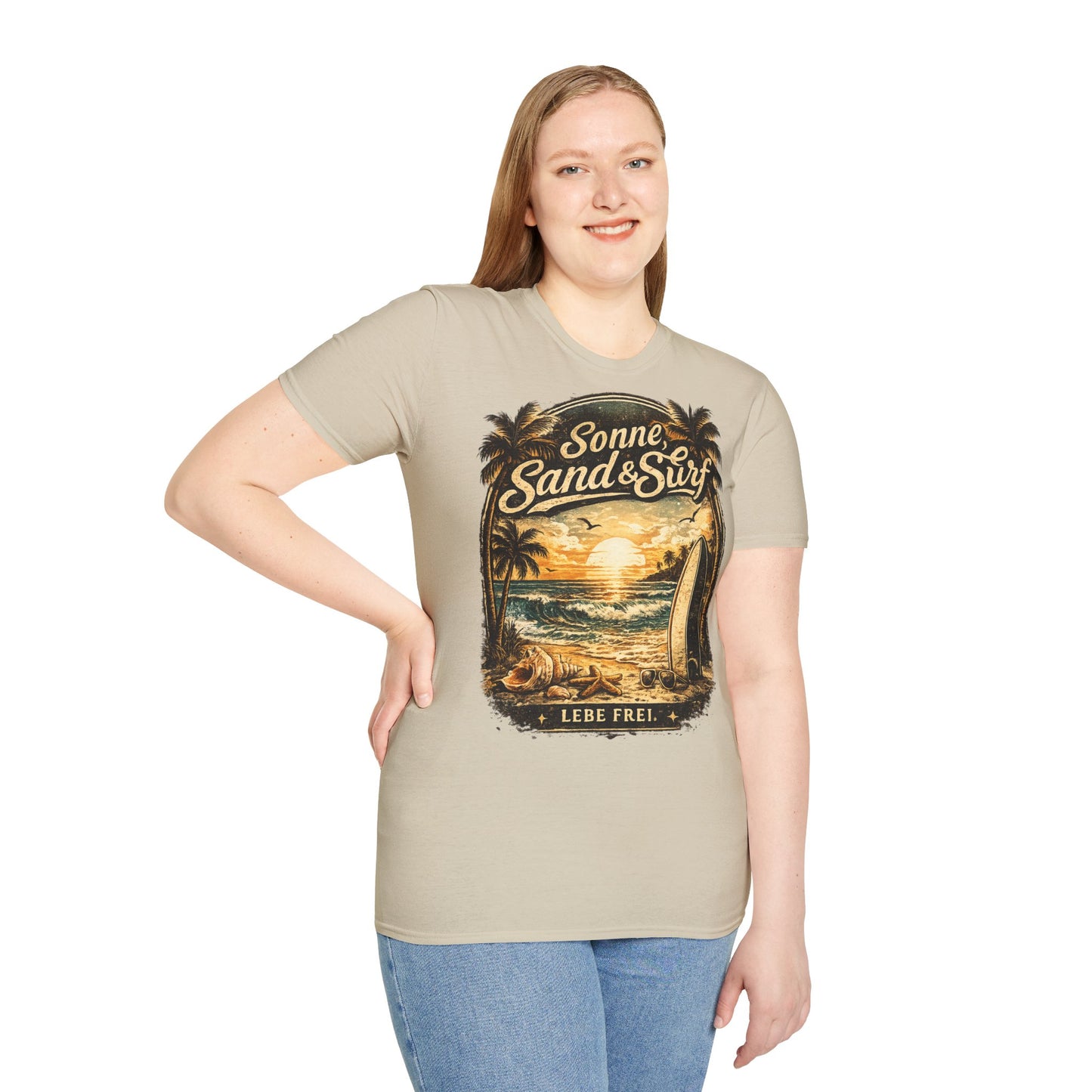 🌴 Sonne, Sand & Surf T-Shirt – Lebe Frei | Vintage Beach Lifestyle Design