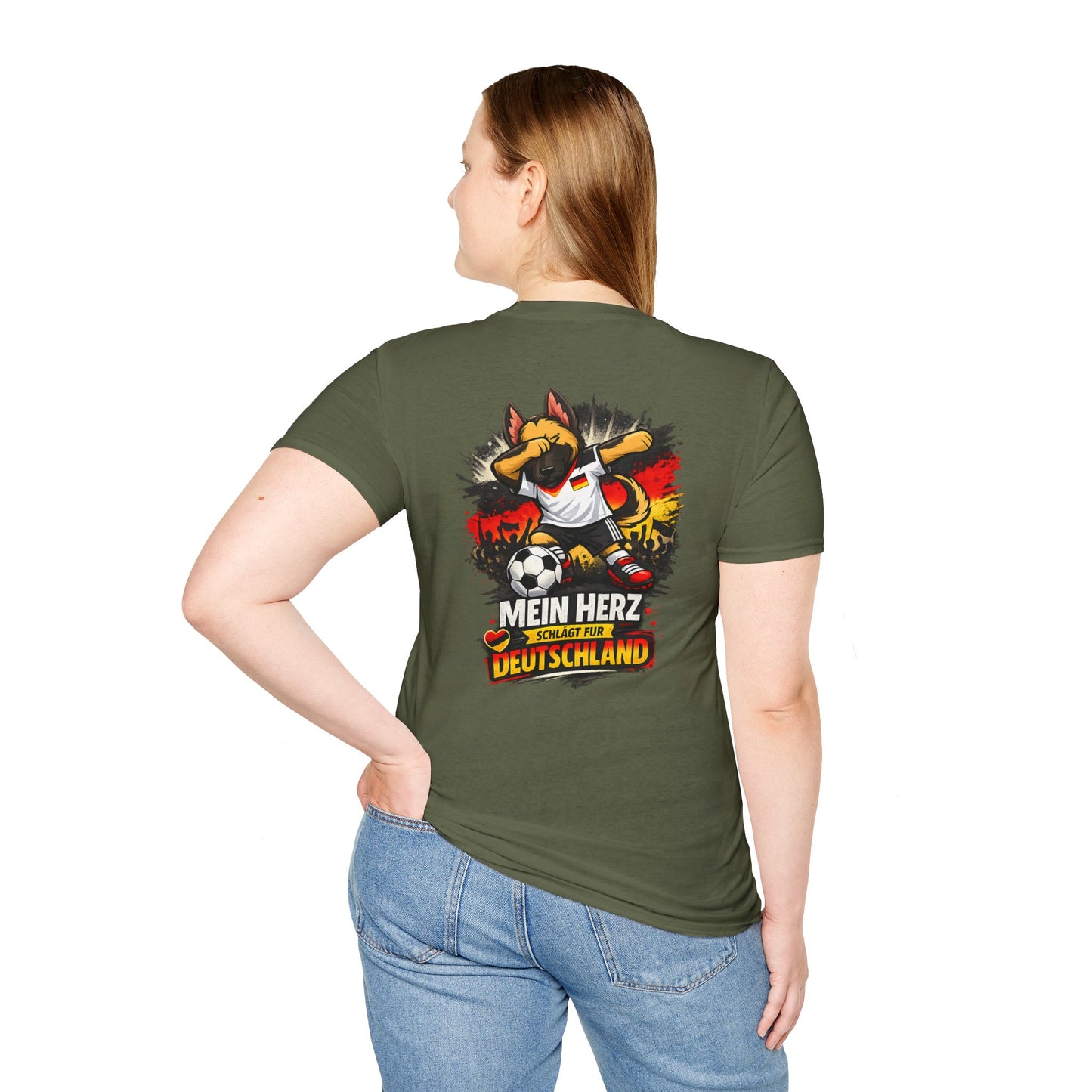 Deutschland Fußball Fan Hund T-Shirt – Front & Back Print Schäferhund Dabbing Fan-Shirt