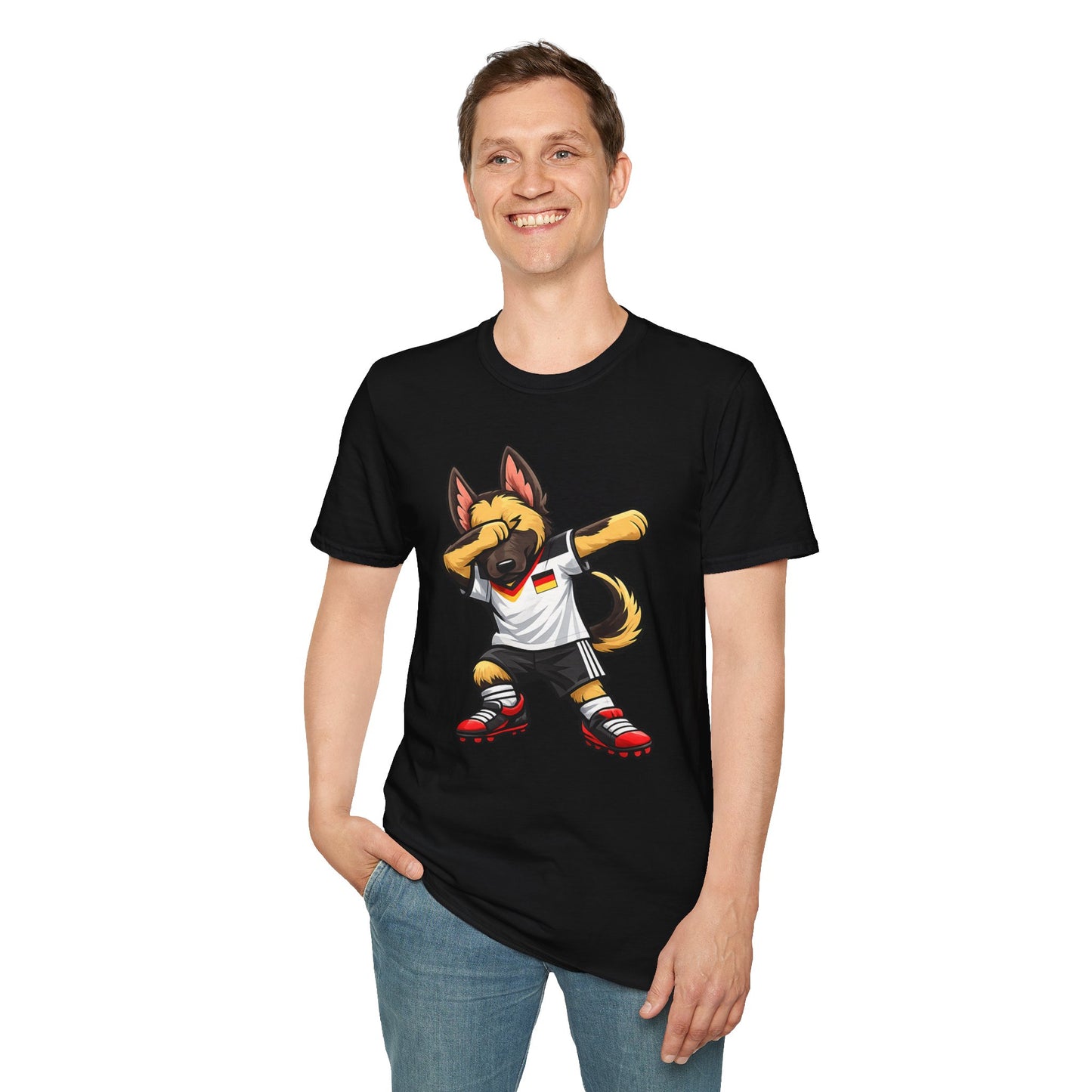 Deutschland Fußball Fan Hund T-Shirt – Front & Back Print Schäferhund Dabbing Fan-Shirt