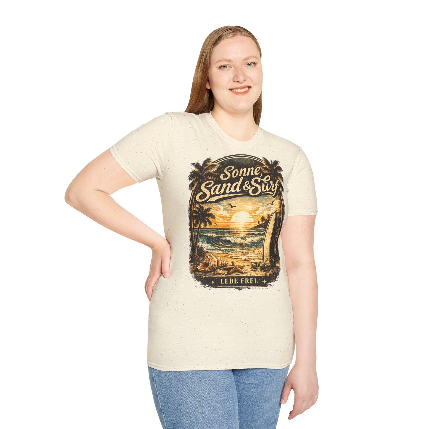 🌴 Sonne, Sand & Surf T-Shirt – Lebe Frei | Vintage Beach Lifestyle Design
