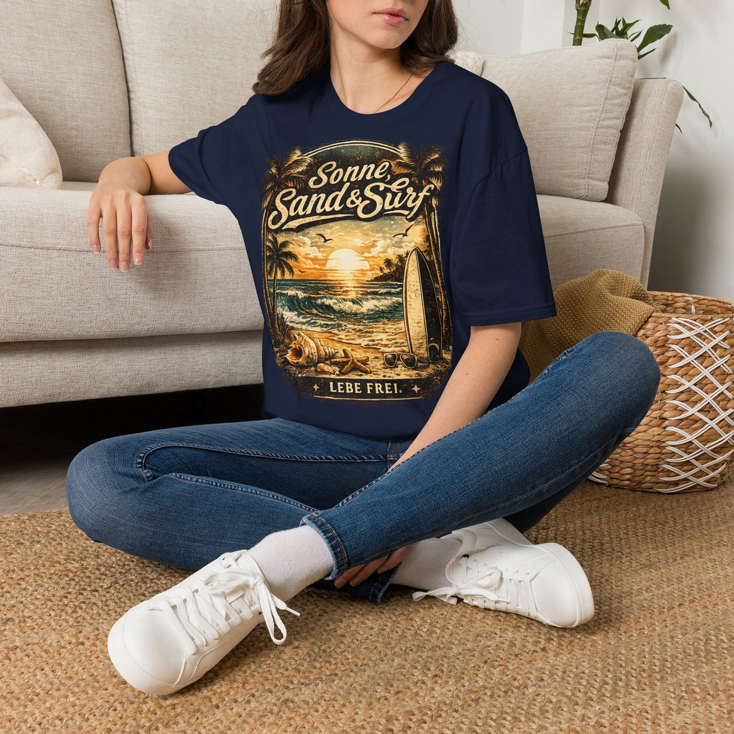 🌴 Sonne, Sand & Surf T-Shirt – Lebe Frei | Vintage Beach Lifestyle Design