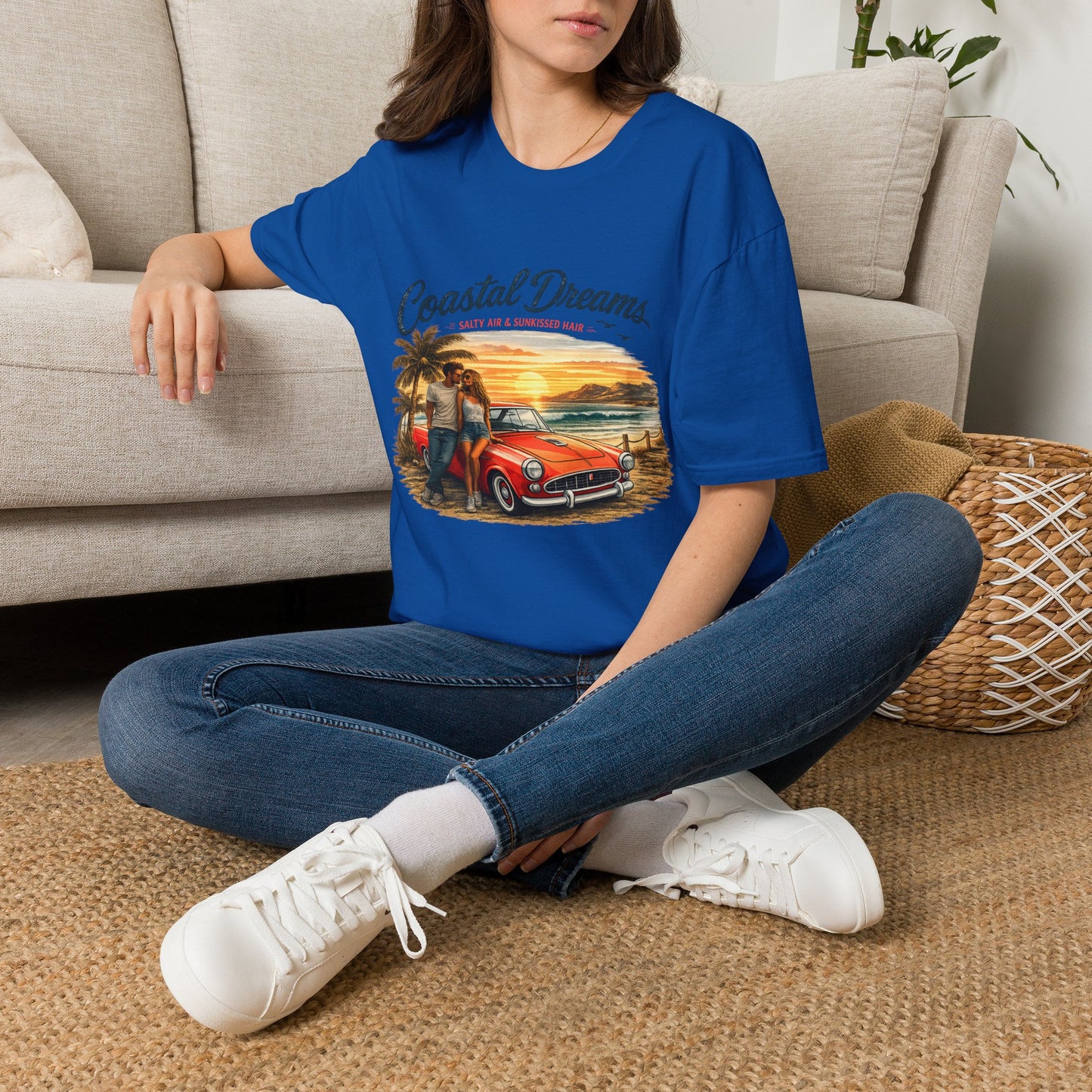 Coastal Dreams T-Shirt – Salty Air & Sunkissed Hair | Vintage Strand Oldtimer Paar Design | Sommer Shirt