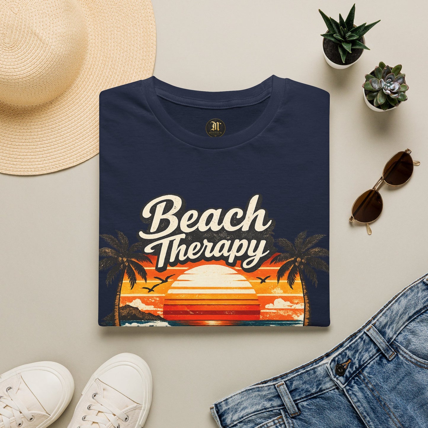 Beach Therapy Vintage Sunset T-Shirt – Ocean Air Salty Hair No Worries Summer Beach Shirt