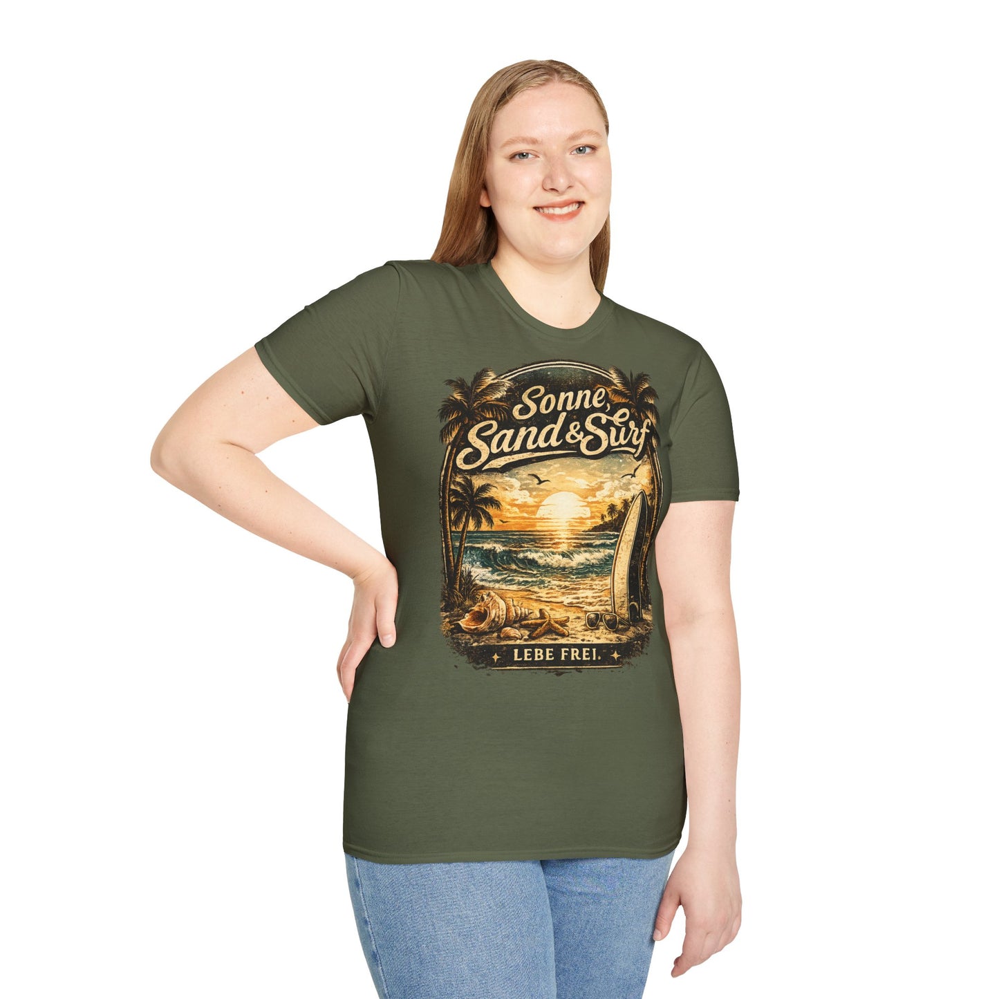 🌴 Sonne, Sand & Surf T-Shirt – Lebe Frei | Vintage Beach Lifestyle Design