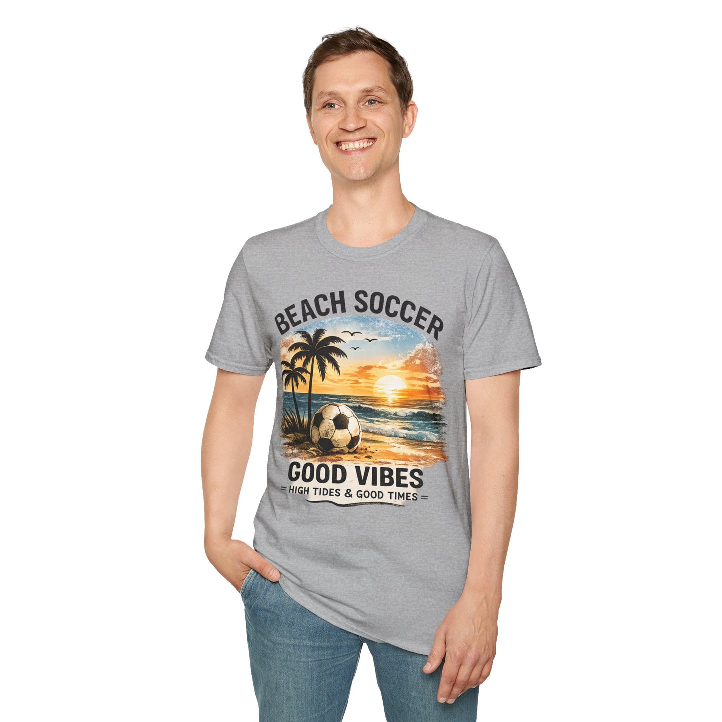 Beach Soccer – Good Vibes T-Shirt | Strandfußball & Sommer Feeling | High Tides & Good Times