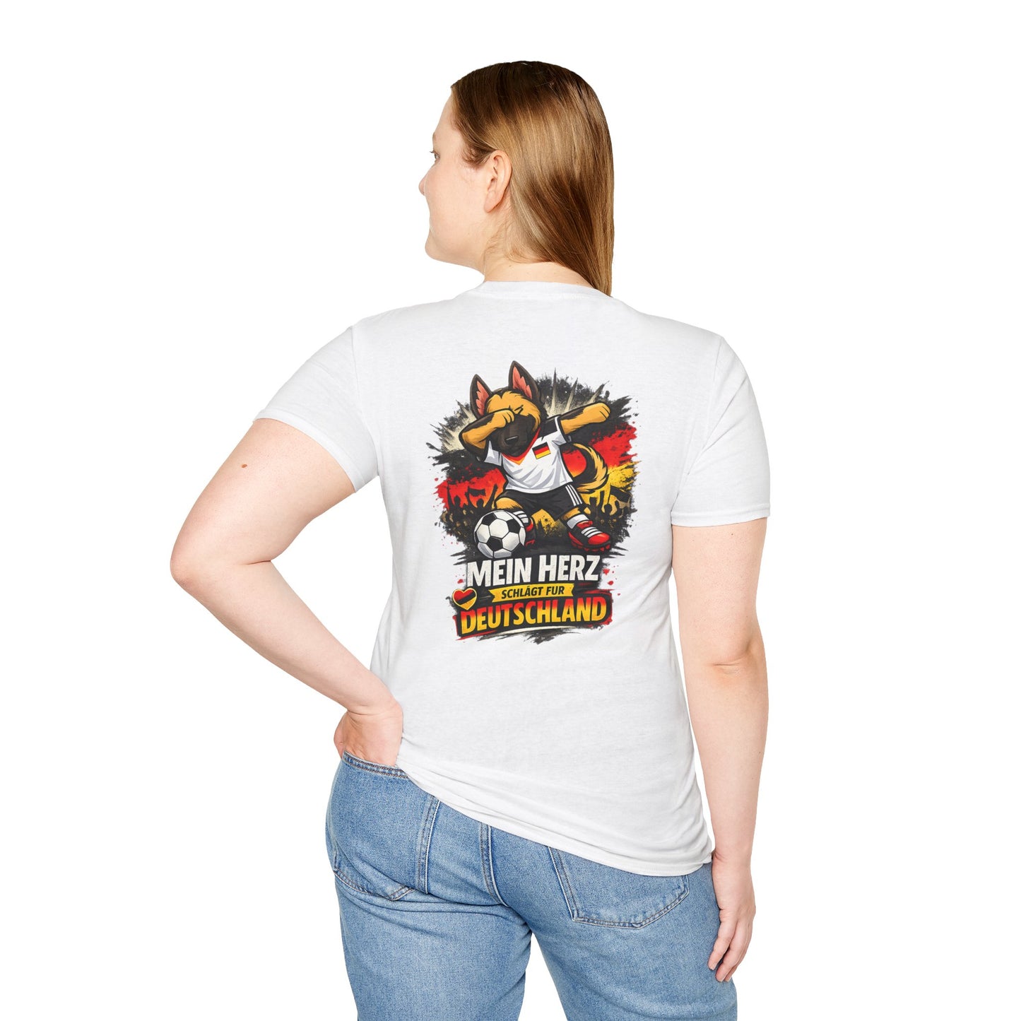 Deutschland Fußball Fan Hund T-Shirt – Front & Back Print Schäferhund Dabbing Fan-Shirt