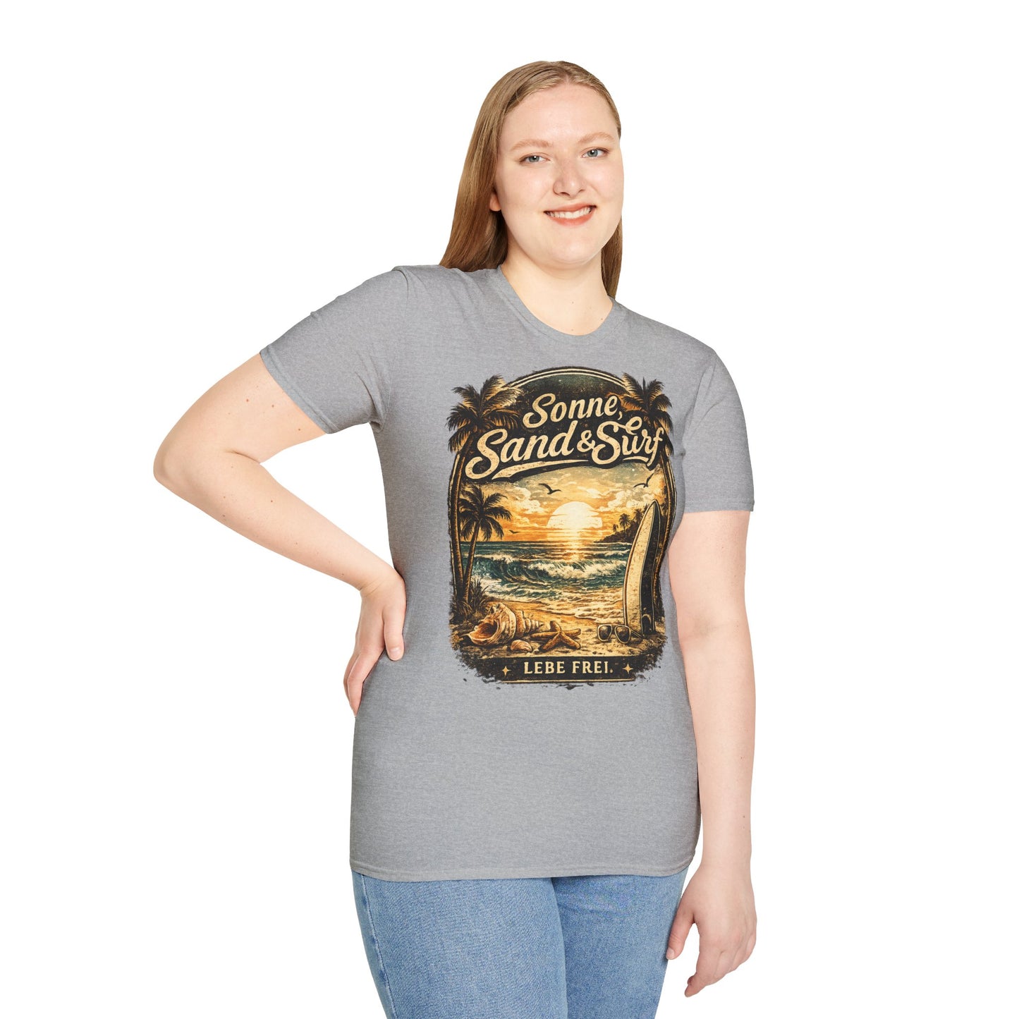 🌴 Sonne, Sand & Surf T-Shirt – Lebe Frei | Vintage Beach Lifestyle Design