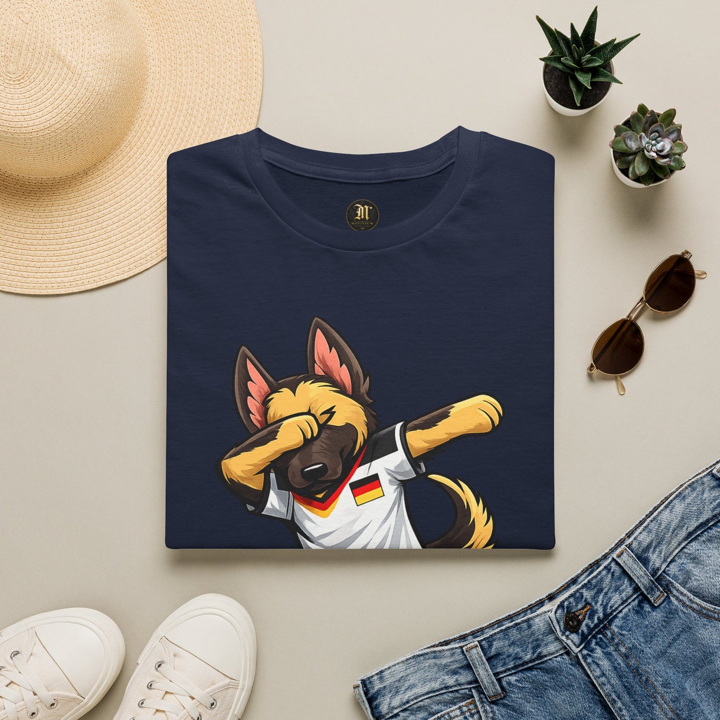 Deutschland Fußball Fan Hund T-Shirt – Front & Back Print Schäferhund Dabbing Fan-Shirt