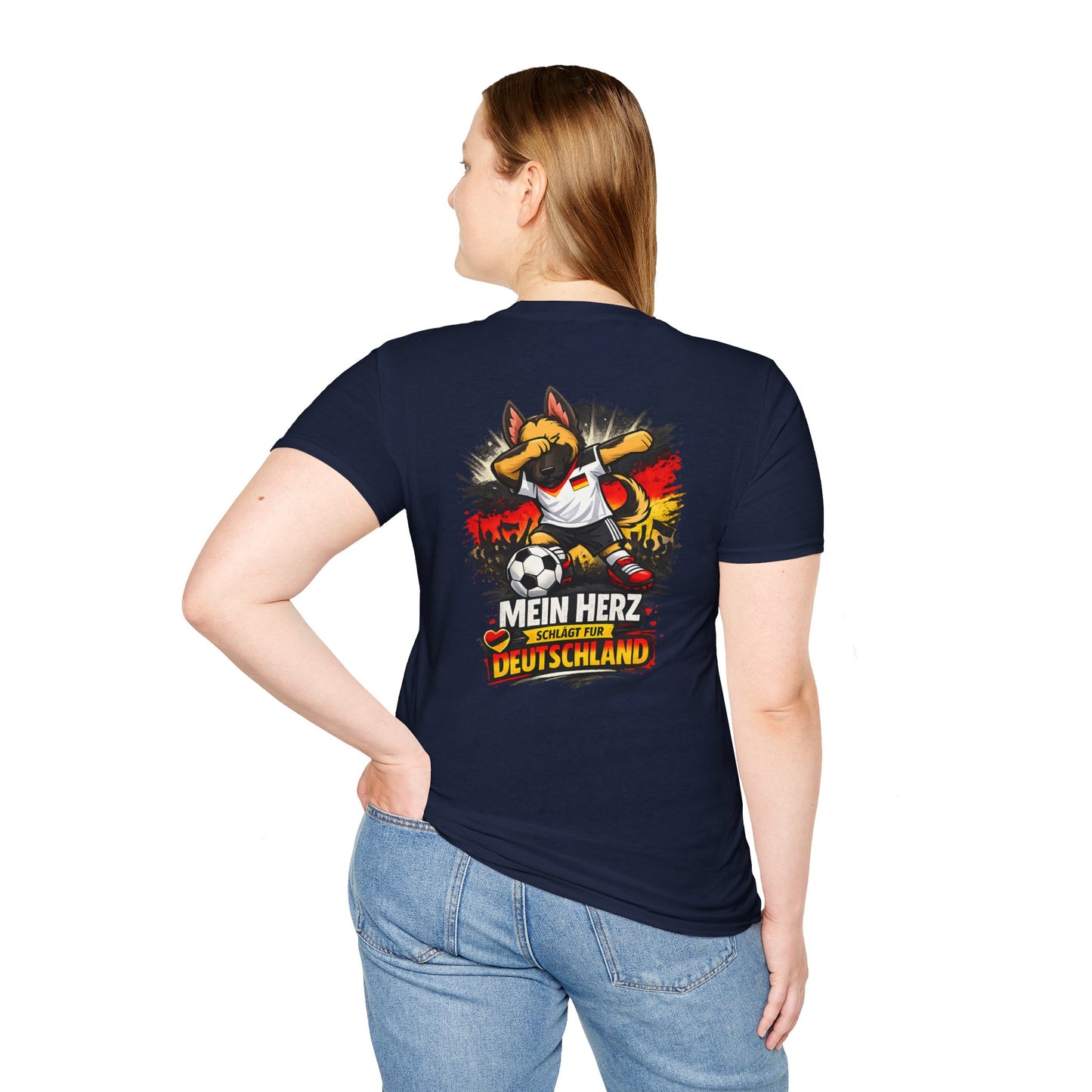 Deutschland Fußball Fan Hund T-Shirt – Front & Back Print Schäferhund Dabbing Fan-Shirt