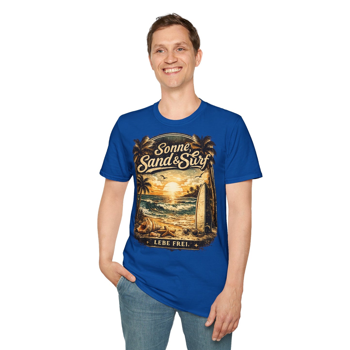 🌴 Sonne, Sand & Surf T-Shirt – Lebe Frei | Vintage Beach Lifestyle Design