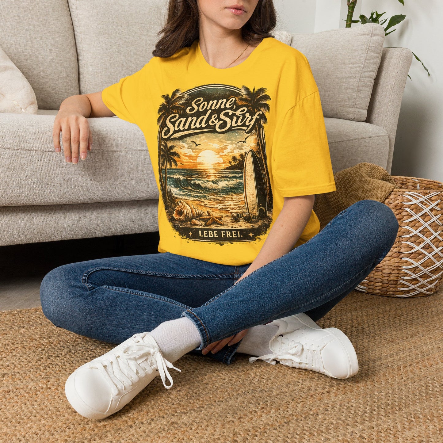 🌴 Sonne, Sand & Surf T-Shirt – Lebe Frei | Vintage Beach Lifestyle Design