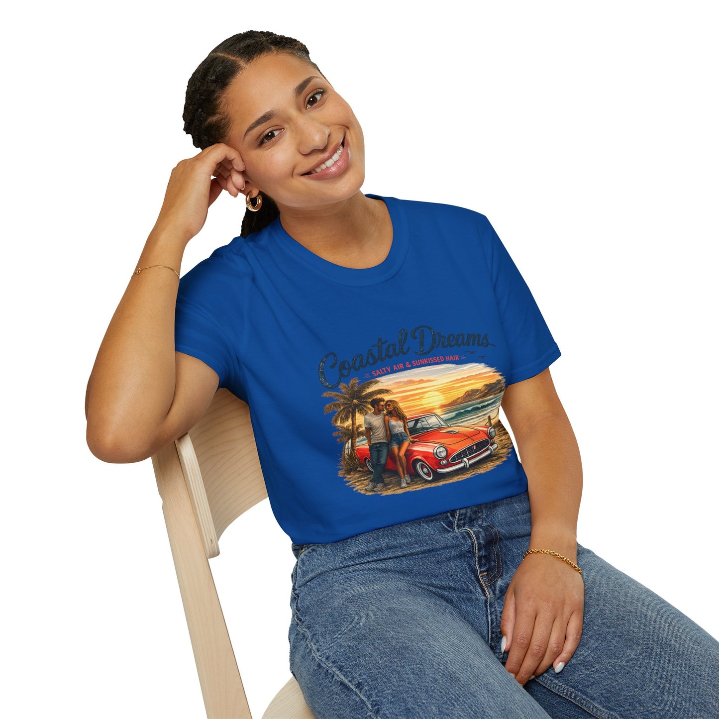 Coastal Dreams T-Shirt – Salty Air & Sunkissed Hair | Vintage Strand Oldtimer Paar Design | Sommer Shirt