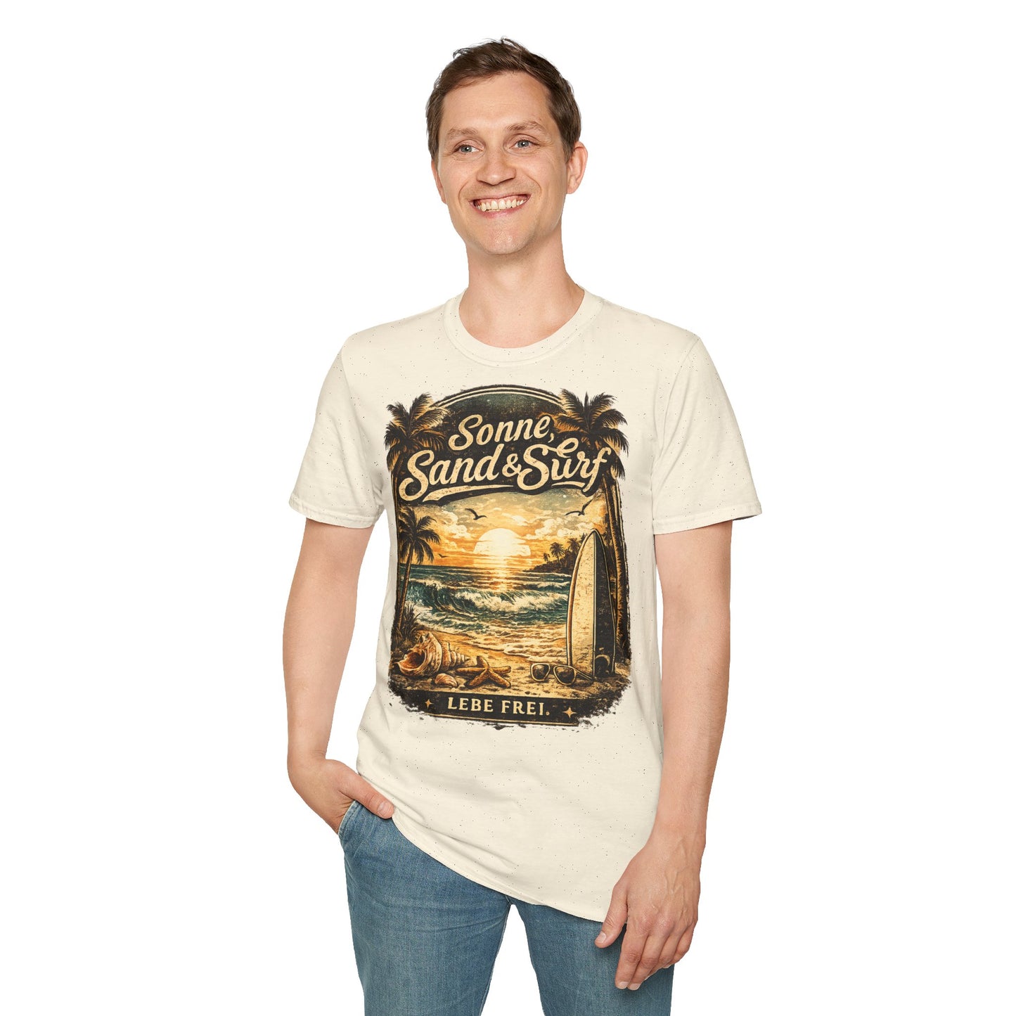 🌴 Sonne, Sand & Surf T-Shirt – Lebe Frei | Vintage Beach Lifestyle Design